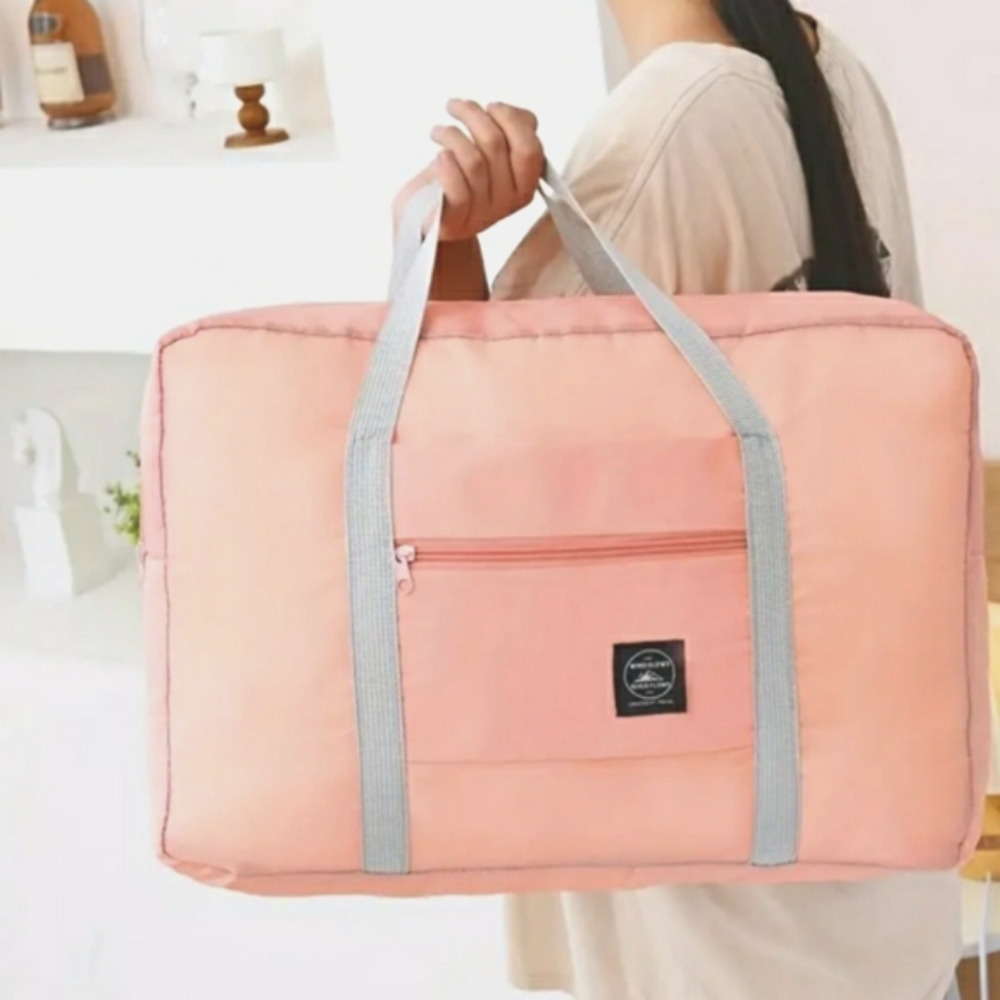 NEW Pink and Gray Foldable Packable Travel Duffel Bag